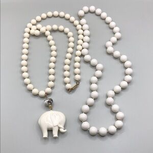 Vintage beaded layered look white and cream elephant necklace dressy statement.